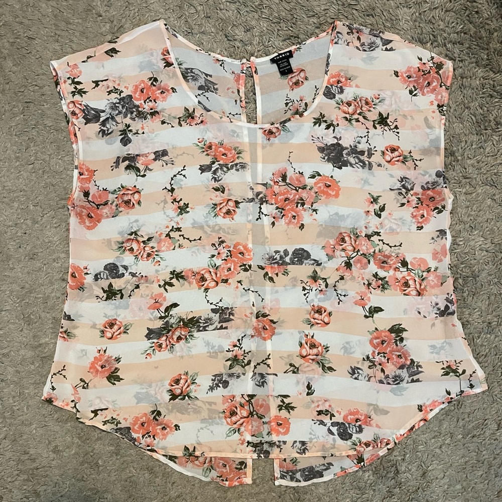 Torrid Pink & White Stripe Floral Blouse Size 1